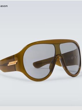 Bottega Veneta Olive Brown Shield Sunglasses with Gold Accent